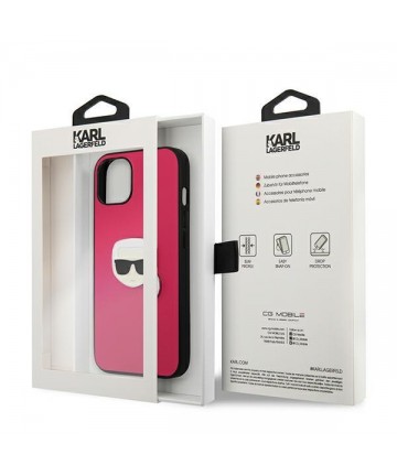 Karl Lagerfeld Leather Ikonik Karl's Head Metal Case for iPhone 13 mini - Pink