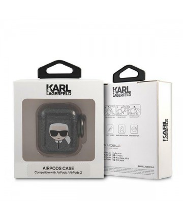 Karl Lagerfeld Glitter Karl's Head Case for AirPods 1/2 - Black