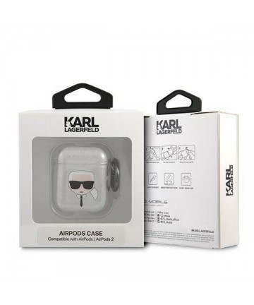 Karl Lagerfeld Glitter Karl's Head case for AirPods 1/2 - silver