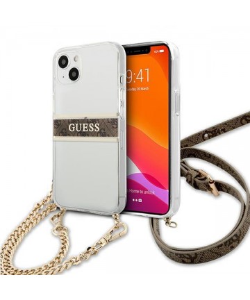 Guess GUHCP13SKC4GBGO iPhone 13 mini 5.4" Transparent hardcase 4G Brown Strap Gold Chain