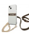 Guess GUHCP13SKC4GBGO iPhone 13 mini 5.4" Transparent hardcase 4G Brown Strap Gold Chain