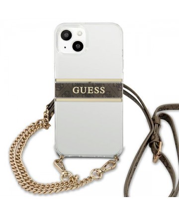 Guess GUHCP13SKC4GBGO iPhone 13 mini 5.4" Transparent hardcase 4G Brown Strap Gold Chain