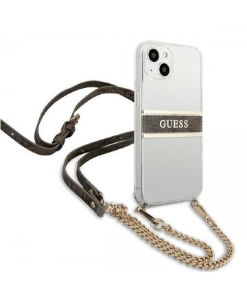 Guess GUHCP13SKC4GBGO iPhone 13 mini 5.4" Transparent hardcase 4G Brown Strap Gold Chain