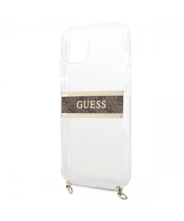 Guess GUHCP13SKC4GBGO iPhone 13 mini 5.4" Transparent hardcase 4G Brown Strap Gold Chain
