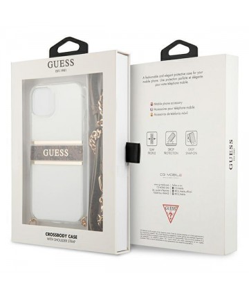 Guess GUHCP13SKC4GBGO iPhone 13 mini 5.4" Transparent hardcase 4G Brown Strap Gold Chain