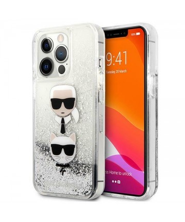 Karl Lagerfeld Liquid Glitter Karl&Choupette Head case for iPhone 13 Pro / iPhone 13 - silver