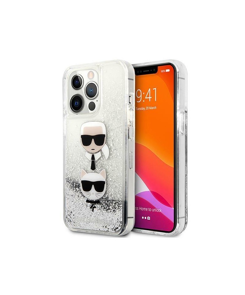 Karl Lagerfeld Liquid Glitter Karl&Choupette Head case for iPhone 13 Pro / iPhone 13 - silver