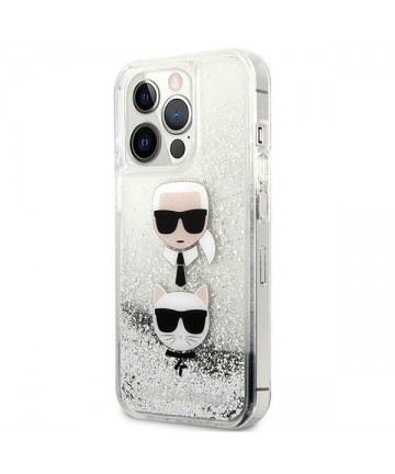 Karl Lagerfeld Liquid Glitter Karl&Choupette Head case for iPhone 13 Pro / iPhone 13 - silver