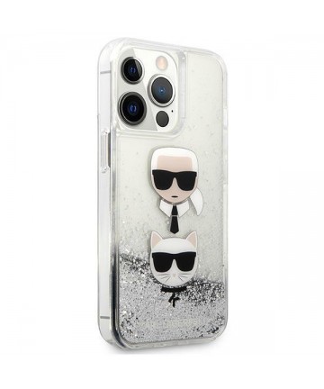Karl Lagerfeld Liquid Glitter Karl&Choupette Head case for iPhone 13 Pro / iPhone 13 - silver