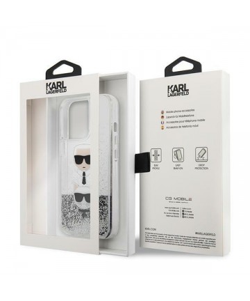 Karl Lagerfeld Liquid Glitter Karl&Choupette Head case for iPhone 13 Pro / iPhone 13 - silver