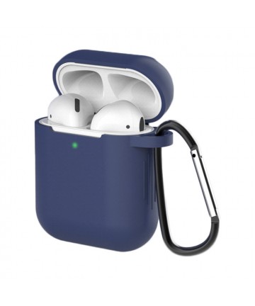 Case for AirPods 2 / AirPods 1 silicone soft case for headphones + keychain carabiner pendant blue (case D)