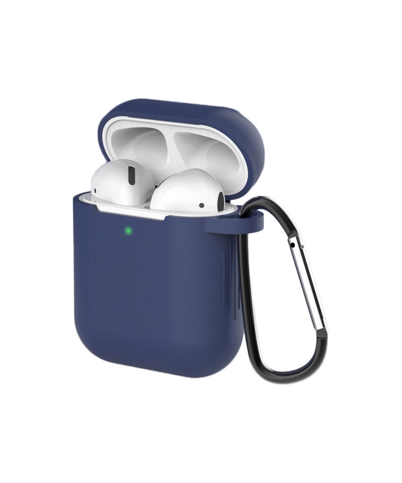 Case for AirPods 2 / AirPods 1 silicone soft case for headphones + keychain carabiner pendant blue (case D)