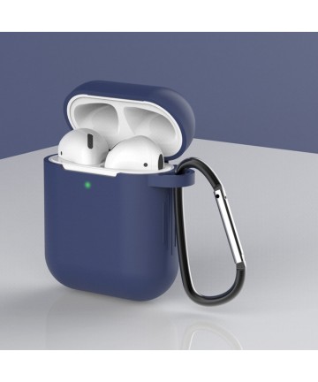 Case for AirPods 2 / AirPods 1 silicone soft case for headphones + keychain carabiner pendant blue (case D)
