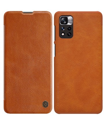 Nillkin Qin Case Case for Xiaomi Redmi Note 11 Pro+ (China) / Redmi Note 11 Pro (China) / Mi11i HyperCharge Camera Protector Holster Cover Flip Case Brown