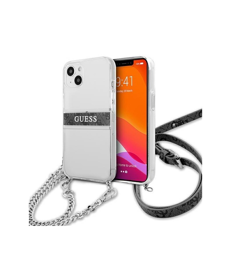 Guess GUHCP13SKC4GBSI iPhone 13 mini 5.4" Transparent hardcase 4G Gray Strap Silver Chain