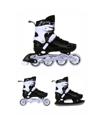 3K Αυξομειούμενα Πατίνια/Roller Skates/Παγοπέδιλα 3 σε 1 - Μαύρο