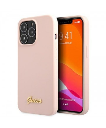 Guess GUHMP13LLSLMGLP iPhone 13 Pro / 13 6.1" light pink/light pink hardcase Silicone Script Gold Logo Magsafe