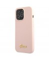 Guess GUHMP13LLSLMGLP iPhone 13 Pro / 13 6.1" light pink/light pink hardcase Silicone Script Gold Logo Magsafe