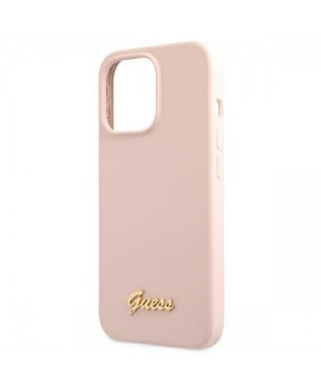 Guess GUHMP13LLSLMGLP iPhone 13 Pro / 13 6.1" light pink/light pink hardcase Silicone Script Gold Logo Magsafe