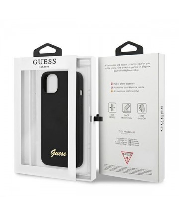 Guess GUHMP13MLSLMGBK iPhone 13 6.1" black/black hardcase Silicone Script Gold Logo Magsafe