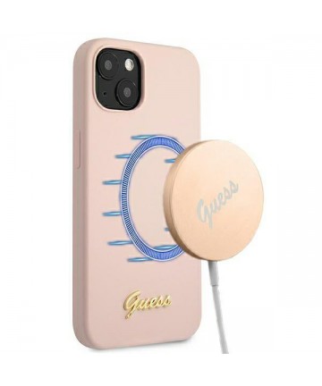 Guess GUHMP13MLSLMGLP iPhone 13 6.1" light pink/light pink hardcase Silicone Script Gold Logo Magsafe
