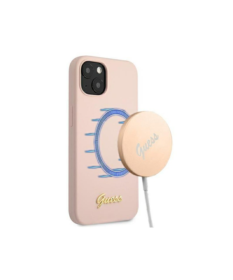 Guess GUHMP13MLSLMGLP iPhone 13 6.1" light pink/light pink hardcase Silicone Script Gold Logo Magsafe