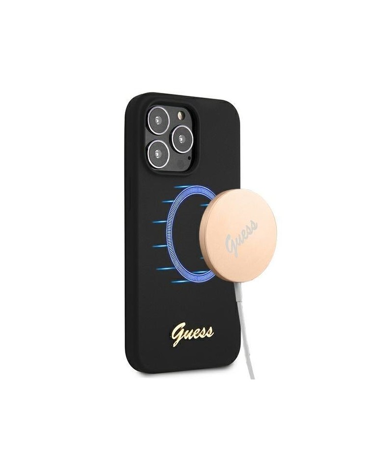 Guess GUHMP13XLSLMGBK iPhone 13 Pro Max 6.7" black/black hardcase Silicone Script Gold Logo MagSafe