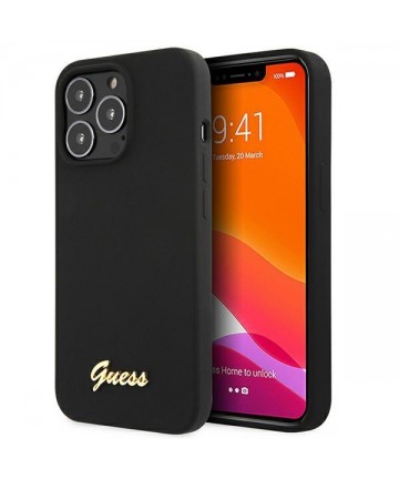 Guess GUHMP13XLSLMGBK iPhone 13 Pro Max 6.7" black/black hardcase Silicone Script Gold Logo MagSafe
