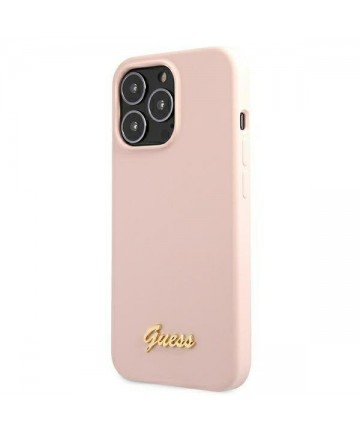 Guess GUHMP13XLSLMGLP iPhone 13 Pro Max 6.7" light pink/light pink hardcase Silicone Script Gold Logo Magsafe