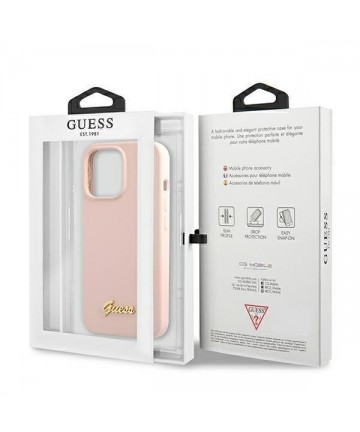 Guess GUHMP13XLSLMGLP iPhone 13 Pro Max 6.7" light pink/light pink hardcase Silicone Script Gold Logo Magsafe