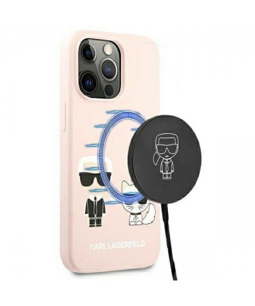 Karl Lagerfeld Silicone Ikonik Karl&Choupette MagSafe Case for iPhone 13 Pro / iPhone 13 - Light Pink