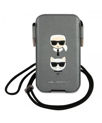 Karl Lagerfeld Saffiano Ikonik Karl&Choupette Head 6.7'' Handbag - Gray
