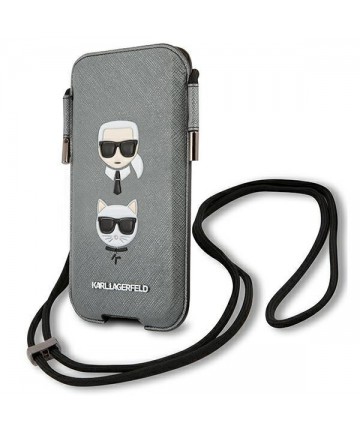Karl Lagerfeld Saffiano Ikonik Karl&Choupette Head 6.7'' Handbag - Gray