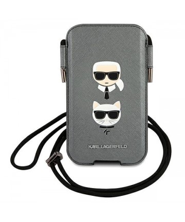 Karl Lagerfeld Saffiano Ikonik Karl&Choupette Head 6.1'' Handbag - Gray