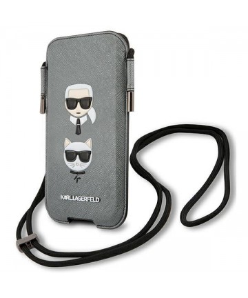 Karl Lagerfeld Saffiano Ikonik Karl&Choupette Head 6.1'' Handbag - Gray