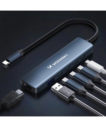USB-C 6 in 1 Hub Wozinsky WHBC10Y4S Multifunctional, Aluminum, with 25 cm Cable - Gray