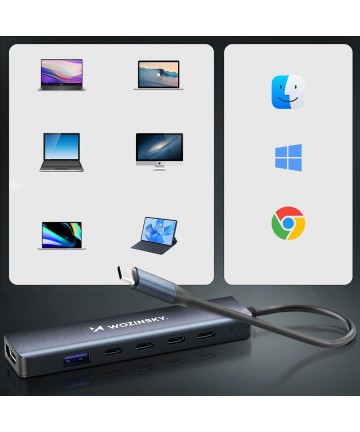 USB-C 6 in 1 Hub Wozinsky WHBC10Y4S Multifunctional, Aluminum, with 25 cm Cable - Gray