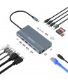 USB-C Hub 14 in 1 Wozinsky WDS03Y5S Multifunctional, Aluminum, for 3 Monitors, with 15 cm Cable - Gray