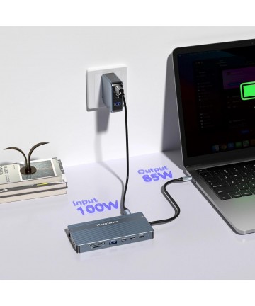 USB-C Hub 14 in 1 Wozinsky WDS03Y5S Multifunctional, Aluminum, for 3 Monitors, with 15 cm Cable - Gray