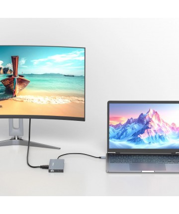 USB-C Hub 14 in 1 Wozinsky WDS03Y5S Multifunctional, Aluminum, for 3 Monitors, with 15 cm Cable - Gray