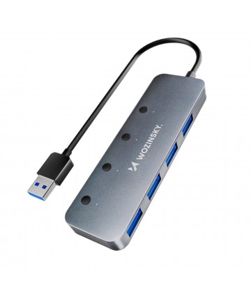 USB-A Hub Wozinsky WHS080YSS 4 x USB-A 3.0 with individual switches, aluminum, with 30 cm cable - gray
