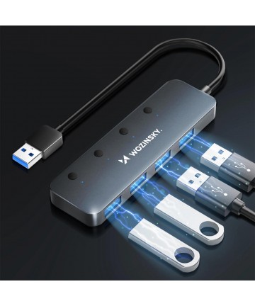 USB-A Hub Wozinsky WHS080YSS 4 x USB-A 3.0 with individual switches, aluminum, with 30 cm cable - gray