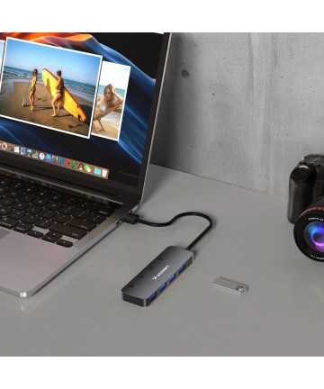 USB-A Hub Wozinsky WHS080YSS 4 x USB-A 3.0 with individual switches, aluminum, with 30 cm cable - gray