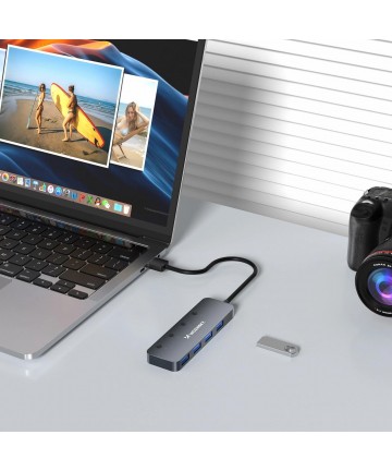 USB-A Hub Wozinsky WHS080YSS 4 x USB-A 3.0 with individual switches, aluminum, with 30 cm cable - gray