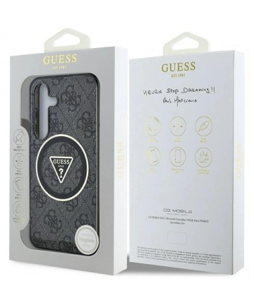 Guess 4G Glitter Triangle Buttons MagSafe Case for Samsung Galaxy S25 Plus Black