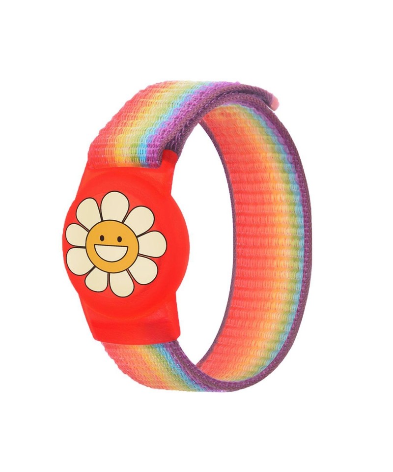 Apple AirTag Kids Nylon Wrist Strap Case - with Flower and Rainbow Stripe