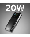 SBS 10000mAh PD 20W Powerbank with LCD Display and Built-in USB-C Cable - Gray