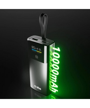 SBS 10000mAh PD 20W Powerbank with LCD Display and Built-in USB-C Cable - Gray