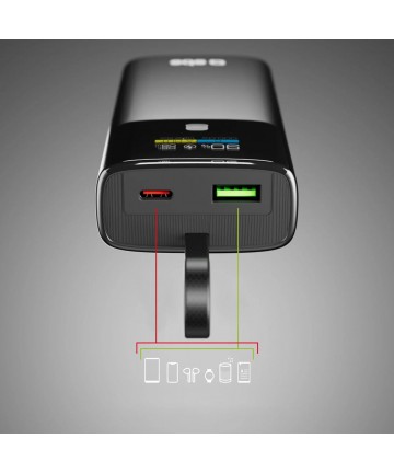 SBS 10000mAh PD 20W Powerbank with LCD Display and Built-in USB-C Cable - Gray