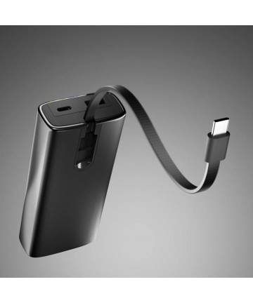 SBS 10000mAh PD 20W Powerbank with LCD Display and Built-in USB-C Cable - Gray